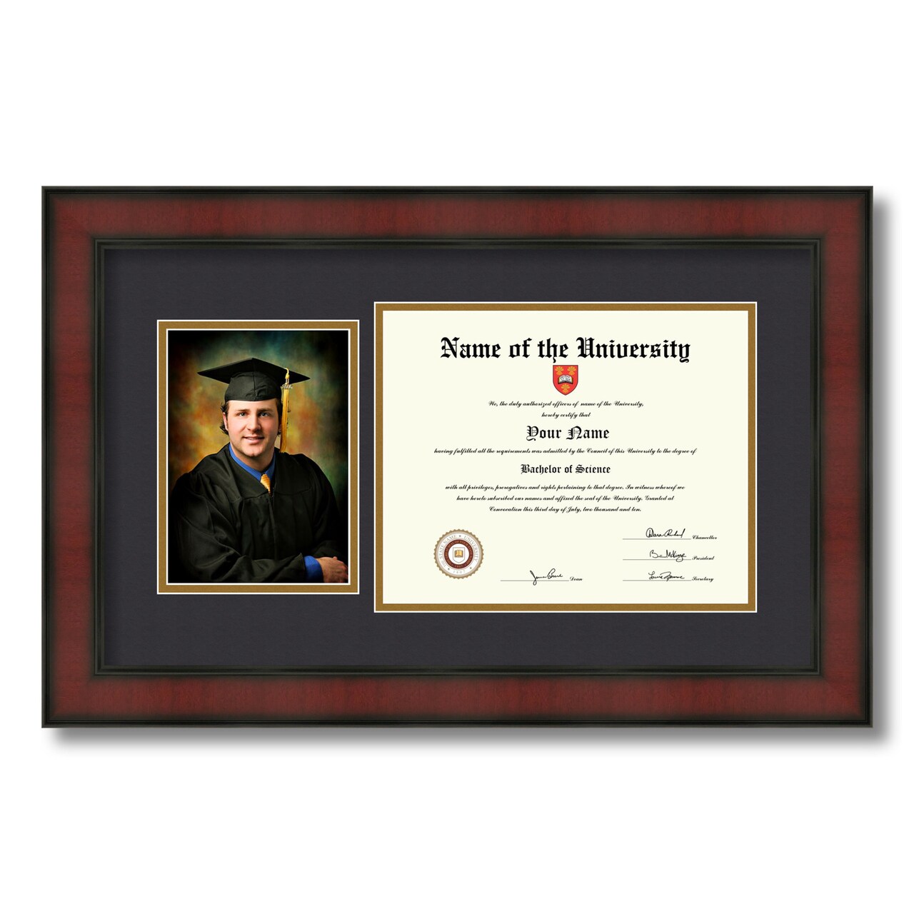 ArtToFrames 8x10 inch Diploma Frame with 6" x 8" Inch Image Opening - Framed with Black and Gold Mats, Comes with Regular Acrylic and Sawtooth Hanger for Wall Hanging (DT-8x10)